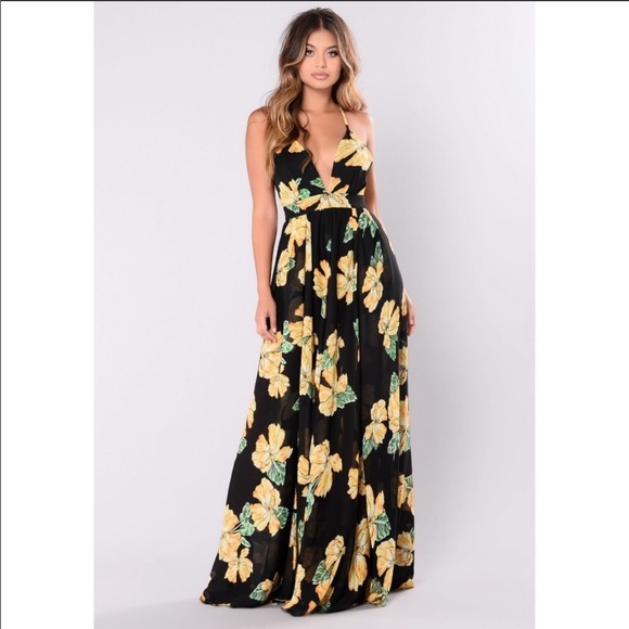 yellow and black maxi dress